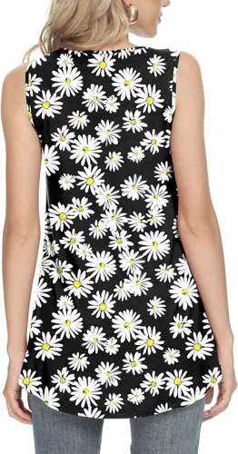 Vista 3 de CATHY Camiseta sin mangas de verano para mujer, estilo casual, plisada, holgada, cómoda