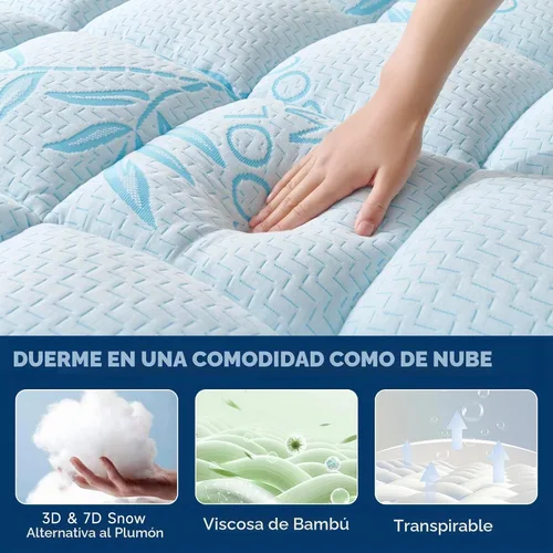 Vista 3 de Cubrecolchón tamaño Queen, transpirable y suave, extra grueso, de 60 x 80 pulgadas Funda de colchón de viscosa derivada de bambú para dolor