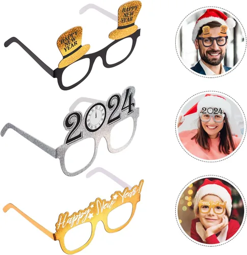 Vista 6 de PRETYZOOM 9pcs Feliz Año Nuevo Gafas Divertidas 2024 Nochevieja Gafas de Fiesta con Brillantina Gafas de Fotografía Accesorios Gafas de Papel