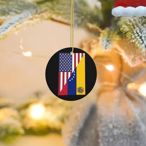 Vista 8 de Bandera de la amistad de Venezuela de Estados Unidos con encanto de cerámica para árbol de Navidad, adornos colgantes de 2.9 pulgadas, decoración