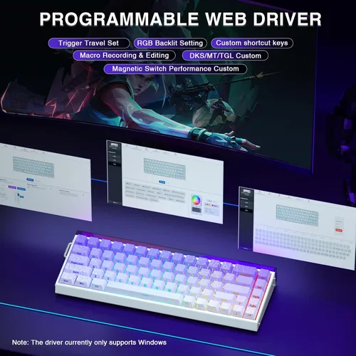 Vista 6 de AULA Hero 68 HE 60% Teclado para juegos con cable, interruptor magnético de efecto Hall con accionamiento ajustable, modo de disparo rápido, tasa