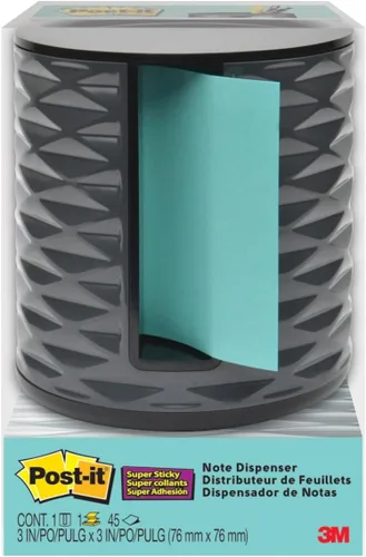 Vista 5 de Post-it Dispensador de notas, diseño vertical, notas emergentes, negro con patrón geométrico gris, 1 bloc de notas súper pegajoso Aqua Splash de 3 x