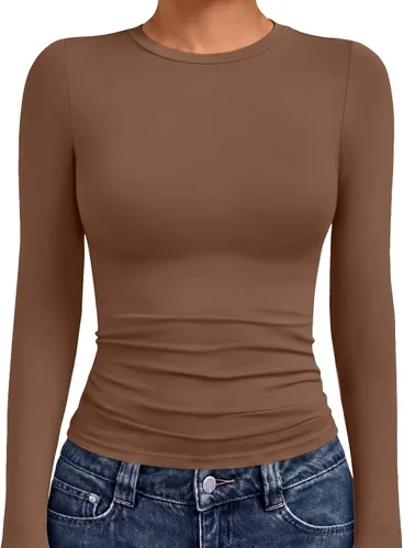 Vista 33 de AUTOMET - Camisetas ombligueras de manga larga para mujer, básicas, de compresión, para salir, otoño, ropa de moda del año 2000 Blanco