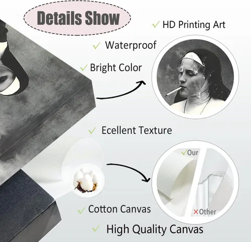 Vista 5 de Black and White Nuns Smoking Wall Art Wall Art Funky Aesthetic Prints Women Portrait Painting Vintage Trendy Wall Art Modern Smoking Nuns Print