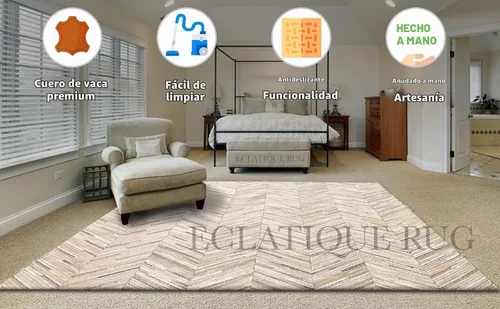 Vista 7 de Elegante alfombra rectangular de piel de vacuno, elegante, antideslizante, cheurón, para sala de estar y entrada, alfombra de piso