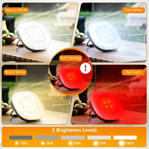 Vista 7 de Linterna LED para Campamento, Pack de 2 Linternas Solares, Luz Recargable de 5000mAh 2000 Lúmenes 5 Modos de Luz, Impermeable IP65 con Carga USB