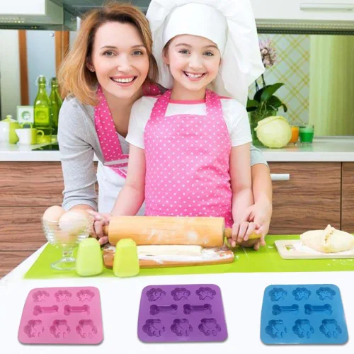 Vista 6 de FineGood - 3 moldes de silicona en forma de pata y hueso 2 en 1, 8 cavidades, bandejas reutilizables para dulces de hielo, galletas de chocolate