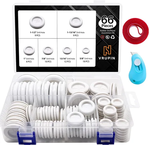 Vista 11 de Vrupin Kit Surtido de 66 Ojales de Goma, Tapones para Orificios de Taladro Cortafuegos Protección de Cables, 6 Tamaños 1-13/16" 1-1/2" 1" 7/8" 5/8