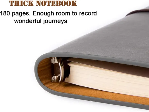 Vista 6 de Fanery Sue Diario personalizado de cuero sintético con monograma de tapa suave, cuaderno de escritura recargable de hojas sueltas con 6 anillas