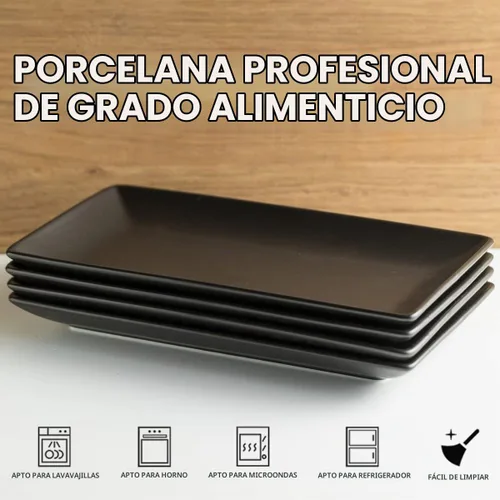Vista 3 de YHOSSEUN Juego de 4 bandejas de cerámica para servir, bandejas rectangulares para servir y bandejas para comida, sushi, bandejas de servir de 9.8