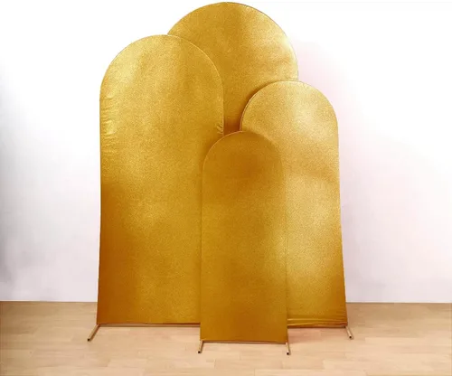 Vista 8 de Efavormart - Juego de 4 fundas de telón de fondo color dorado metálico Chiara – Fundas de arco redondo brillante radiante para bodas reales y fondos