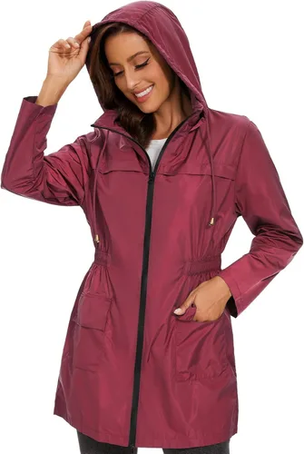 Vista 7 de Zando Chaquetas de lluvia para mujer, abrigos impermeables para mujer, chaqueta rompevientos con capucha para mujer