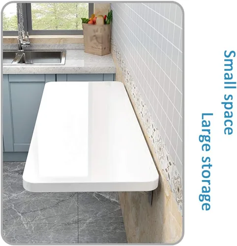 Vista 8 de Mesa de comedor plegable para colgar en la pared, escritorio multifunción para ordenador, mesa de trabajo en casa, oficina con soporte de acero