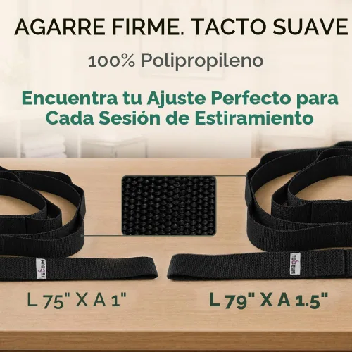 Vista 5 de TECEUM Stretching Strap with 10 Loops for Physical Therapy & Rehab Negro