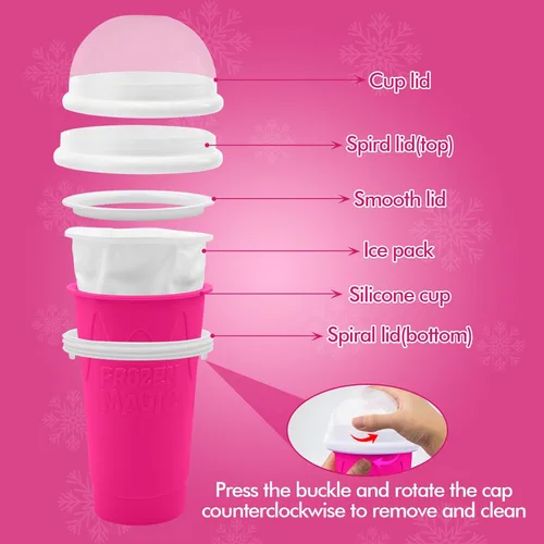 Vista 3 de Taza de 500ML para Slushie Maker, Tazas mágicas de congelación rápida para batidos caseros y helados, Taza de Slushy Maker de doble capa y presión