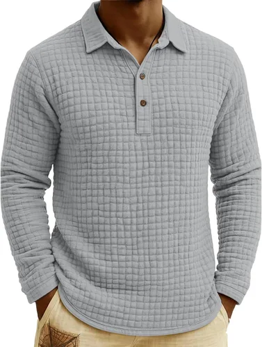 Vista 25 de Polo de punto para hombre, manga larga, ligero, informal, con cuello
