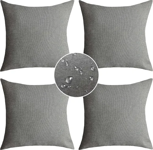 Vista 20 de Demetex Fundas de almohada de exterior impermeables de 16 x 16 pulgadas, fundas de almohada decorativas de lino para sala de estar, balcón y jardín