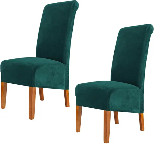 Vista 11 de Fundas elásticas para sillas de comedor, fundas protectoras de asiento extraíbles de terciopelo suave para sillas Parson (2, beige)
