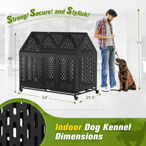 Vista 2 de Jaula indestructible para perros con divisor – Perrera de interior resistente de 52 pulgadas para perros grandes, jaula de acero XL con doble
