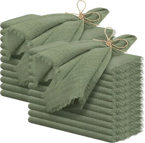 Vista 23 de 24 servilletas de tela hechas a mano con flecos beige, 16 x 16 pulgadas, delicadas servilletas de algodón rústico a granel para bodas, cenas, fiestas