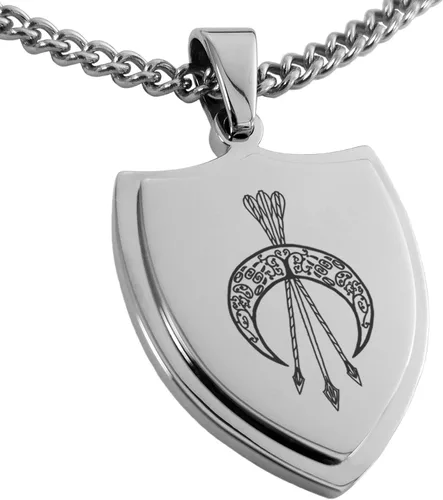 Vista 39 de Collar con colgante de escudo de dioses griegos de acero inoxidable