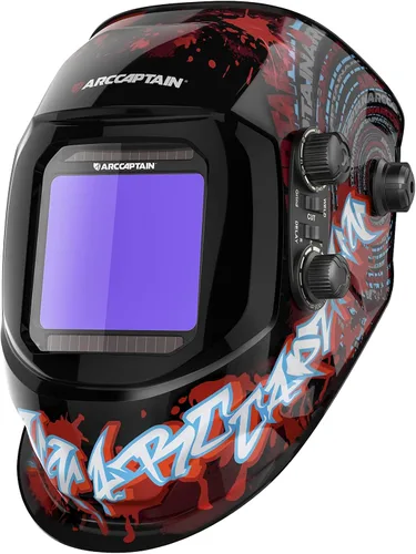 Vista 17 de ARCCAPTAIN - Casco de soldadura, pantalla grande de 3.94 x 3.66 pulgadas a color real, oscurecimiento automático, solar, 4 sensores de arco, rango