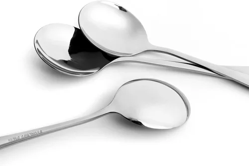 Vista 4 de 6 piezas de cucharas de sopa, cucharas de sopa de acero inoxidable de alta calidad, cubiertos aptos para lavavajillas en color plateado