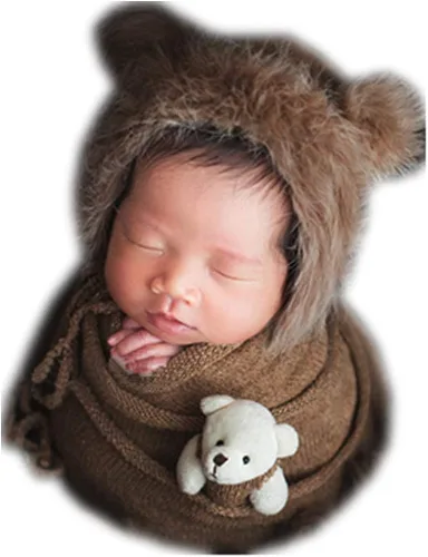 Vista 2 de Vemonllas Accesorios de fotografía para recién nacidos sombrero de oso de peluche con manta elástica envolvente accesorios de fotos de bebé