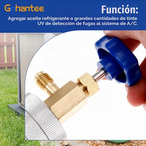 Vista 4 de gohantee Inyector de tinte de aceite de CA R12 para R134a R22 2oz A/C Herramienta de inyección de aire acondicionado hembra 1/4 "SAE x macho 1/4" SAE