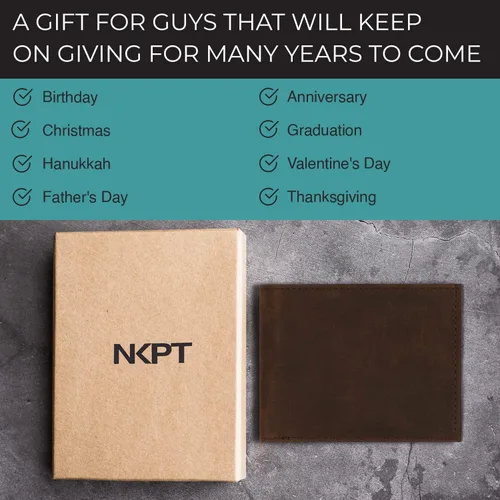 Vista 6 de NKPT - Cartera plegable de piel para hombre, alta capacidad RFID, cartera Rfid, talla única