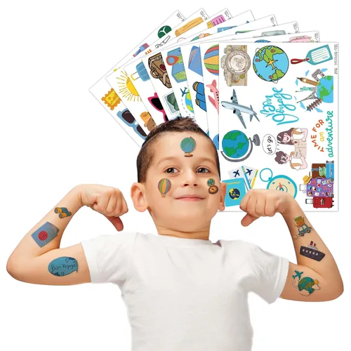 Vista 3 de Tatuajes temporales de viaje, Bon Voyage, suministros de fiesta de cumpleaños, recuerdos, decoraciones de aventura espera viajes por el mundo, súper
