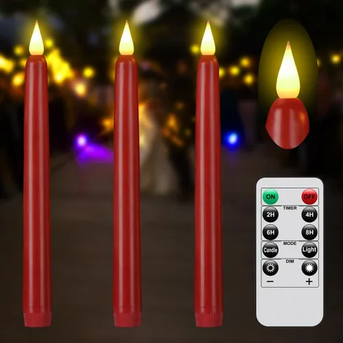Vista 11 de Velas cónicas sin llama con control remoto y temporizador, candeleros LED que funcionan con baterías con llama 3D parpadeante, velas falsas