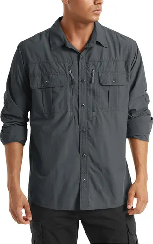 Vista 8 de TACVASEN Camisa de pesca de manga larga para hombre, de secado rápido Negro