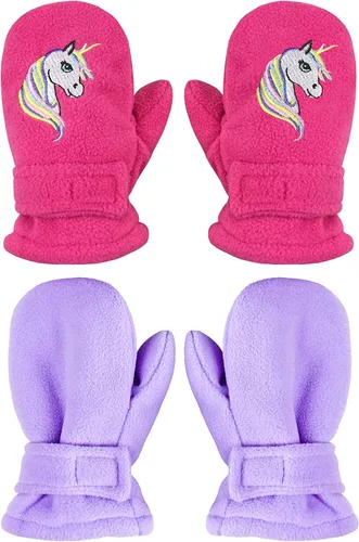 Vista 24 de N'Ice Caps Baby Toddler Mittens Kids 2 Pair Pack Fleece Warm Sherpa Lined Negro + Gris