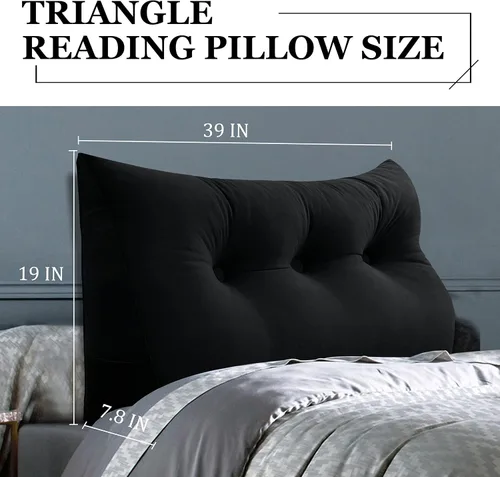 Vista 3 de Almohada de cuña doble gruesa de 8 libras para cabecero de dormitorio universitario, almohada de cuña de terciopelo con respaldo triangular