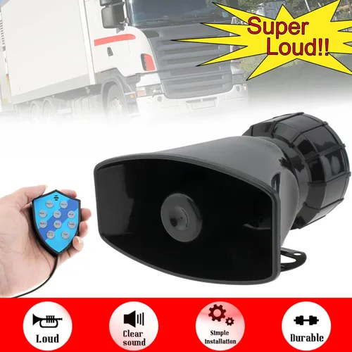 Vista 6 de bocina de coche de 12 V, 100 W, 9 sonidos, bocina de sirena de coche con soporte de gancho, función de llamada, alarma de advertencia electrónica