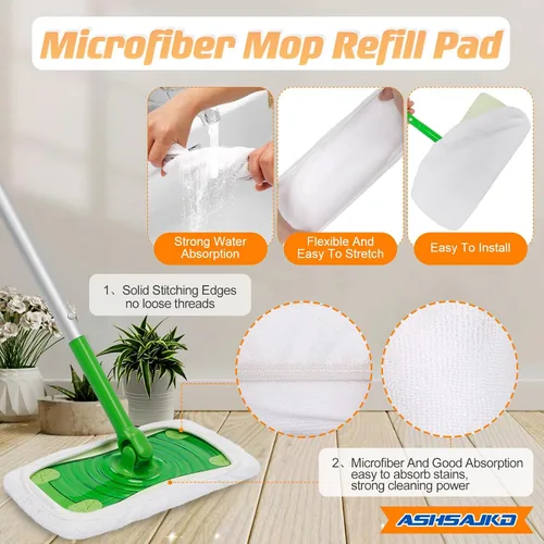 Vista 3 de Paquete de 4 almohadillas de repuesto reutilizables para trapeador Swiffer Sweeper, fuerte poder de absorción, almohadillas de repuesto de mopa