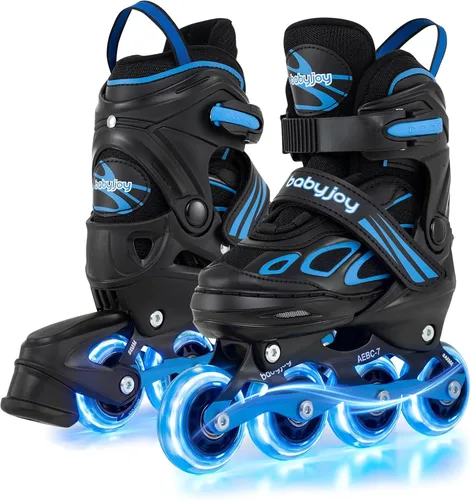 Vista 11 de BABY JOY Patines en línea, 4 tamaños ajustables para niños con ruedas iluminadas para niños de 5 a 14 años, divertidos patines iluminadores
