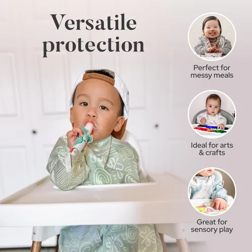 Vista 6 de Premium Baby Led Weaning Bib - Full Coverage with Lap Protection - Water-Resistant Long Sleeve Smock