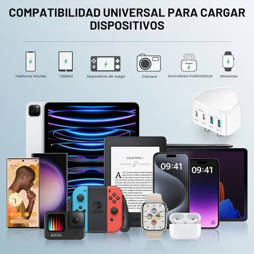 Vista 7 de Bloque de cargador USB C de 40 W, cargador de pared plana de 4 puertos, bloque de carga rápida [USB A y USB C] Adaptador de corriente multipuerto C