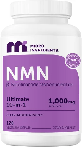 Vista 10 de Complejo NMN 1,000 mg por porción, 60 cápsulas vegetales 10 en 1 con mononucleótido de nicotinamida, vitamina C, resveratrol, CoQ10, TMG