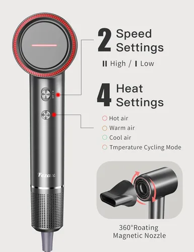 Vista 4 de Secador de pelo iónico negativo de alta velocidad con motor sin escobillas de 11,0000 RPM para secado rápido, secador de pelo profesional