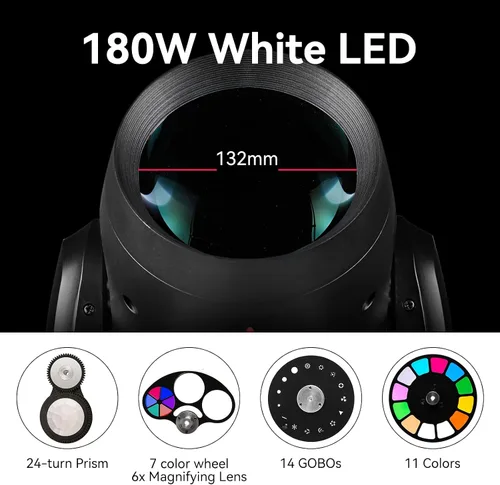 Vista 2 de Luz DJ Cabeza Móvil 180W LED Spot Haz Zoom Iluminación 14 Gobos 12 Colores Prismas Giratorios RDM DMX Luces de Escenario para Discoteca Club Fiesta