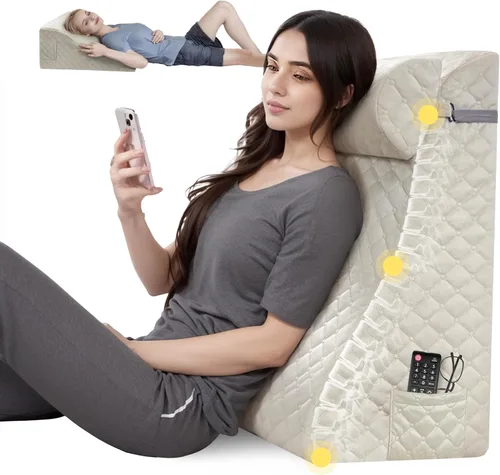 Vista 18 de Almohada de lectura de cuña de espuma viscoelástica para cama, almohada ergonómica para adultos con reposacabezas ajustable, almohada de cama