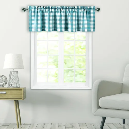 Vista 11 de Amzdecor Cortina de lino con cenefa a cuadros blancos y negros, con bolsillo para barra, rústica, para cocina, sala de estar, dormitorio, 1 panel