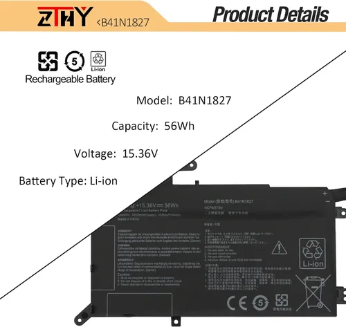 Vista 3 de ZTHY Reemplazo de batería B41N1827 para Asus ZenBook Flip 15 UX562 UX562F UX562FA UX562IA UX562FD UX562IQ UX562UG Q526 Q526F Q526FA Q526FAC Q507