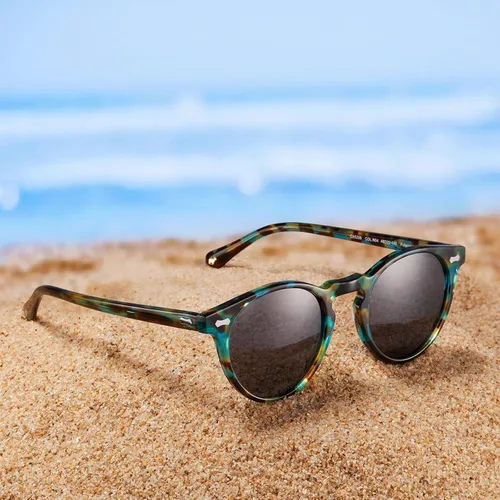 Vista 26 de CARFIA Gafas de sol polarizadas de acetato redondo para mujer, protección UV de cara pequeña con funda de cuero CA5288