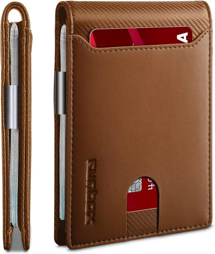 Vista 156 de RUNBOX - Carteras delgadas para hombre, cartera de piel con pinza para el dinero, cartera de bolsillo frontal con bloqueo RFID, tarjetero