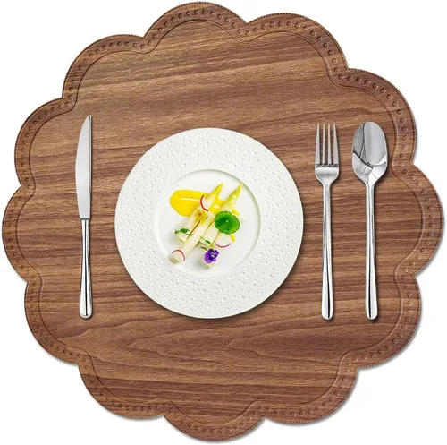 Vista 13 de Juego de 6 manteles individuales redondos para mesa de comedor, poliuretano impermeable, aislamiento térmico, resistente a las manchas