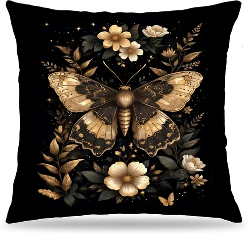 Vista 10 de Fundas de Almohada Gótica de Polilla y Mariposa 18x18, Fundas de Almohada Celestial de Luna de Academia Oscura para Sofá, Decoración Gótica